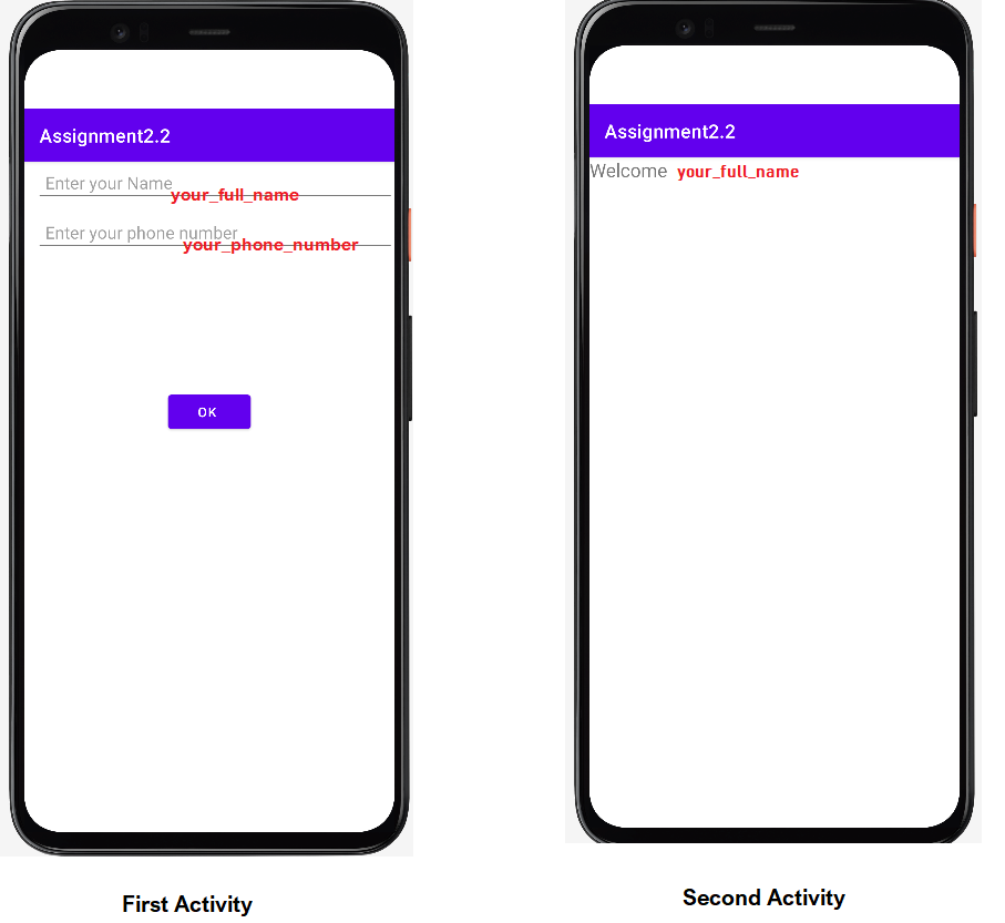 Create a java project that present the Android intents to switch between
