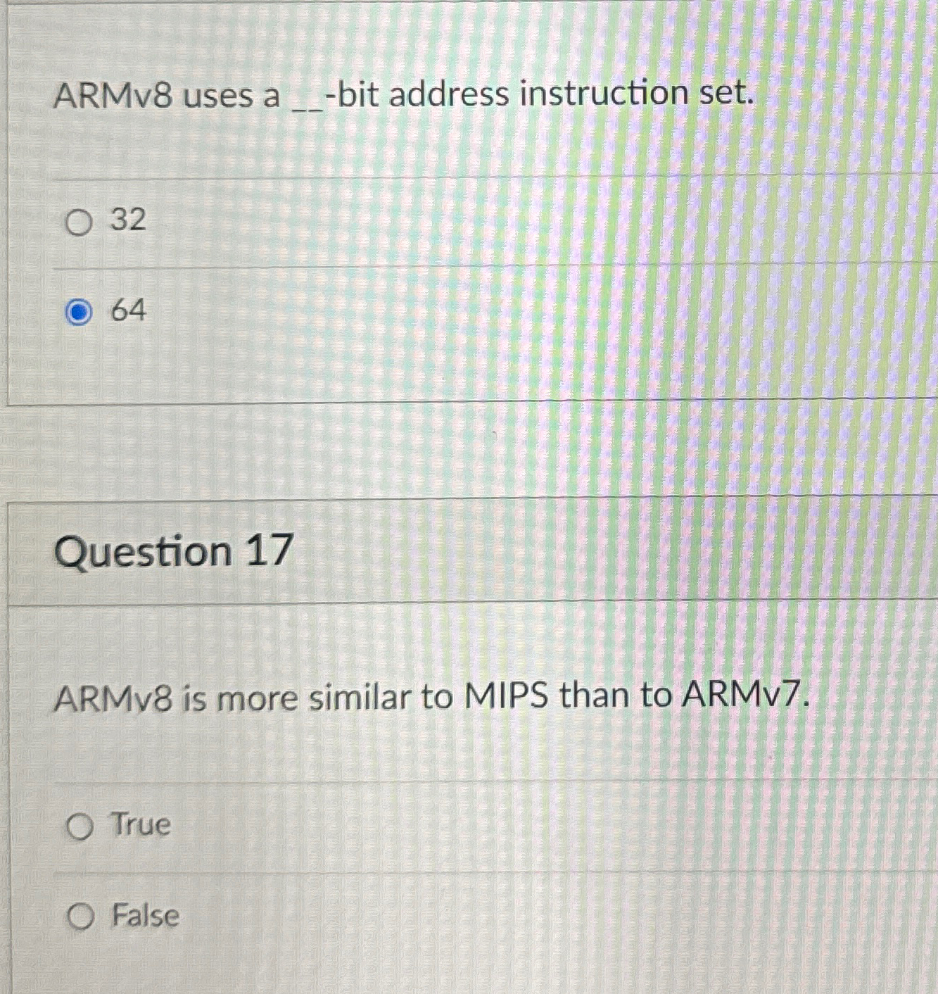 ARMv8 uses a _-_bit address instruction set. 32 64 ARMv8 is