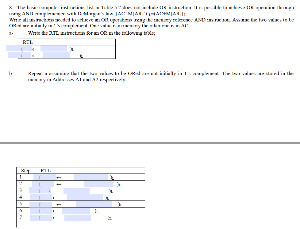  8- The basic computer instructions list in Table.5.2 does not include