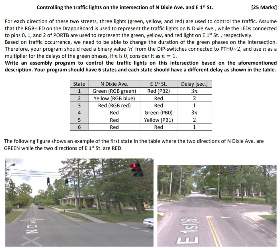 please solve it in assembly using HCS12 dragon board Controlling the traffic