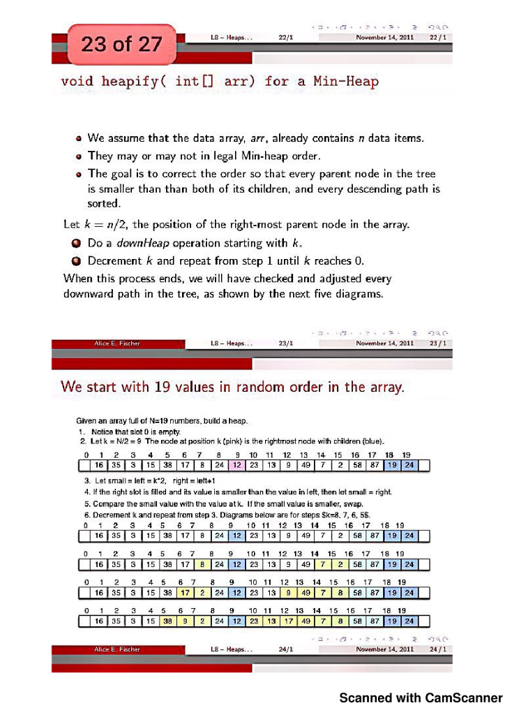 moving the item up the tree until its value is less than