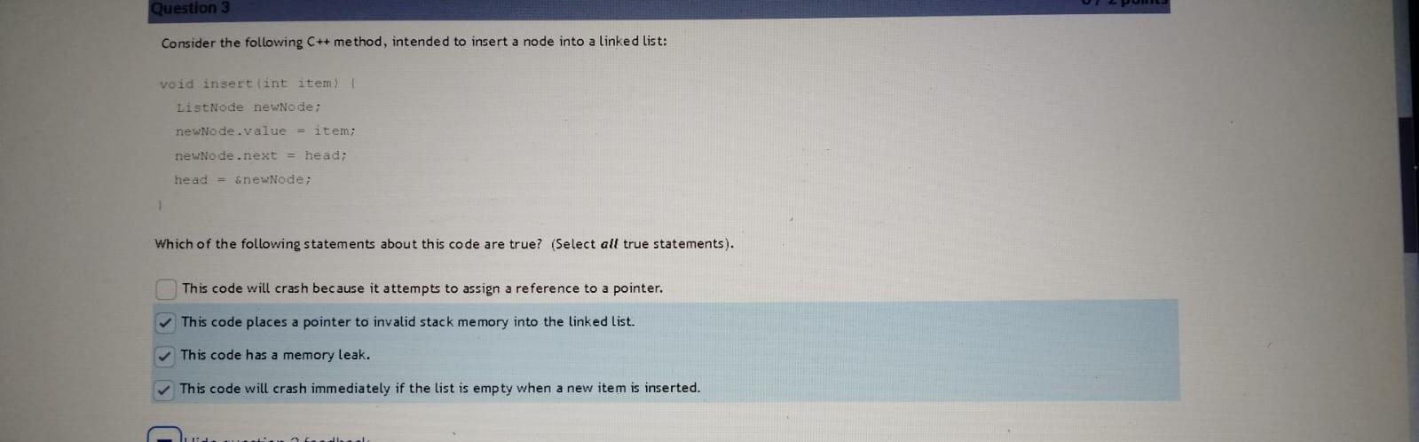 Consider the following C++ method, intended to insert a node into