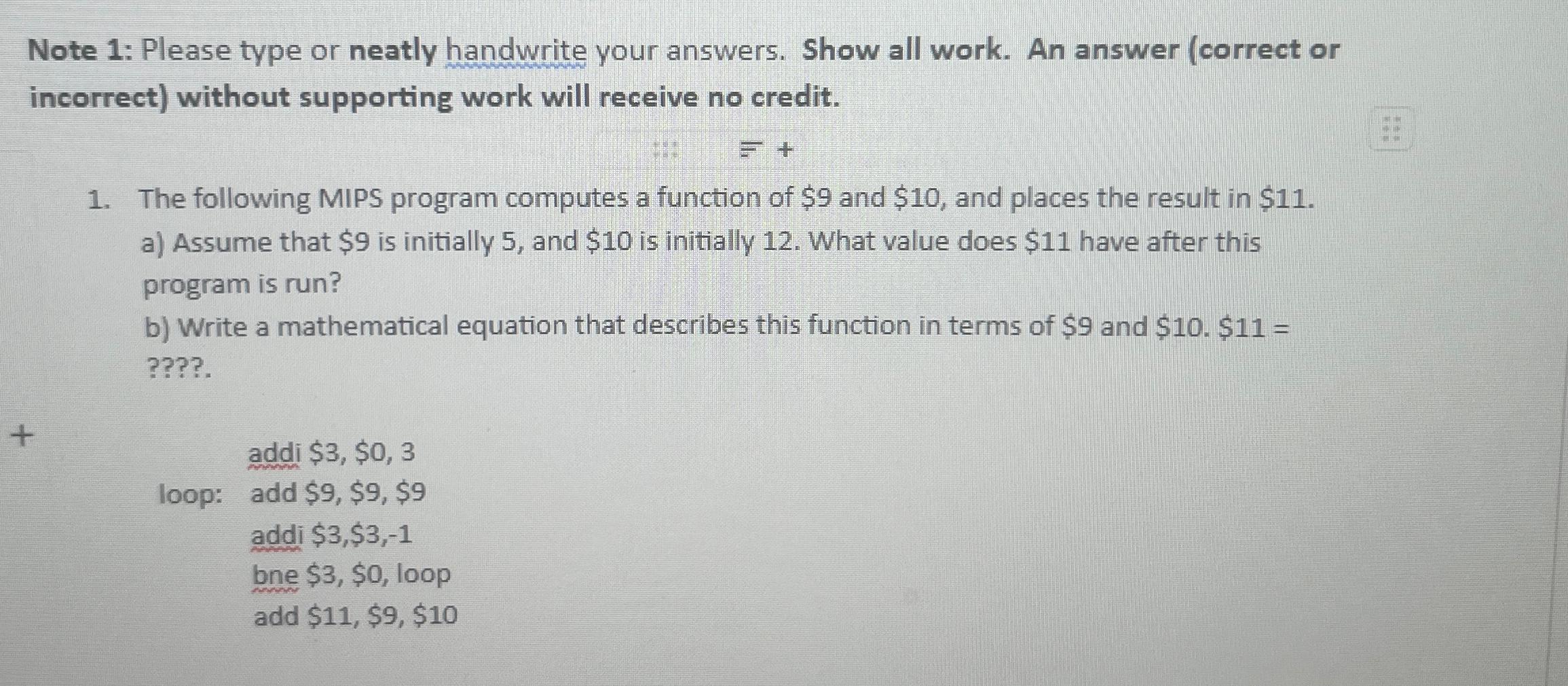  Note 1: Please type or neatly handwrite your answers. Show all