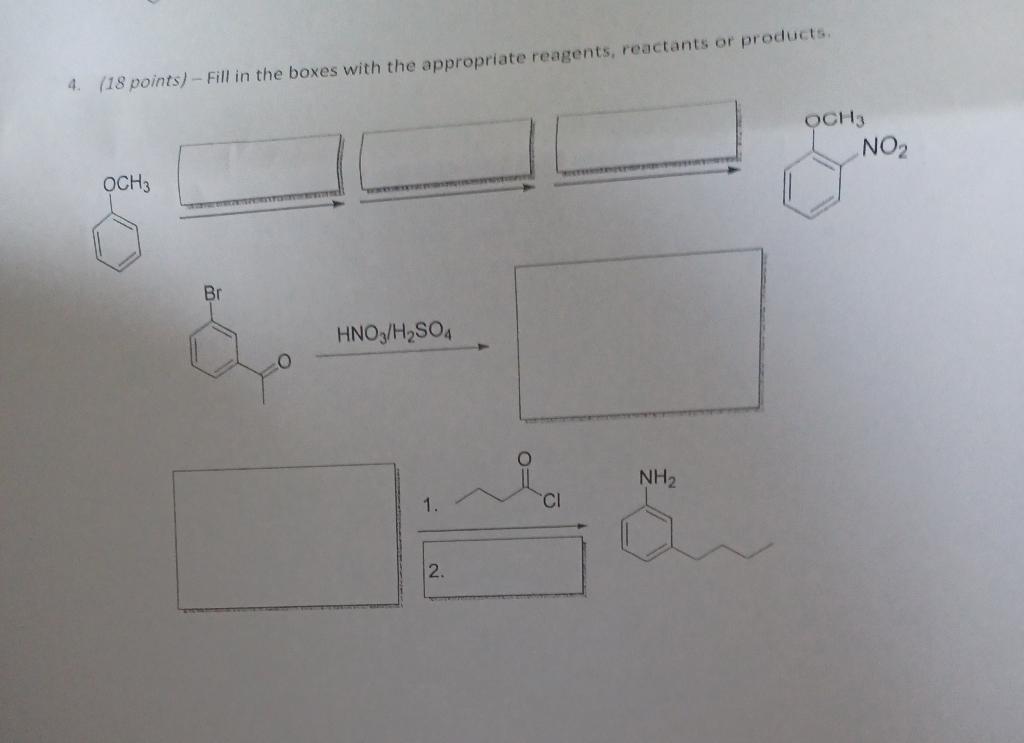4. (18 points) - Fill in the boxes with the appropriate