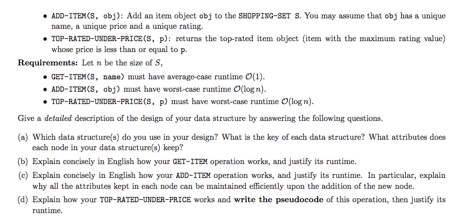 implementing an ADT called SHOPPING-SET. Below is the description of the ADT