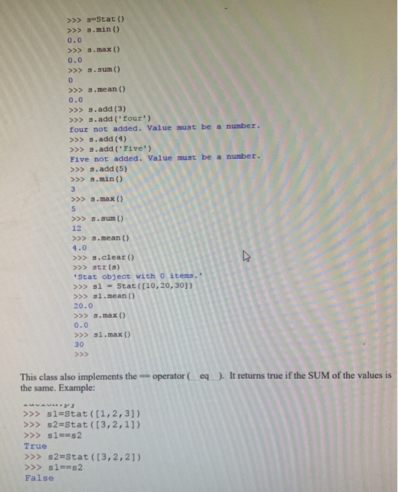 object. The class stores a sequence of numbers and provides statistical information
