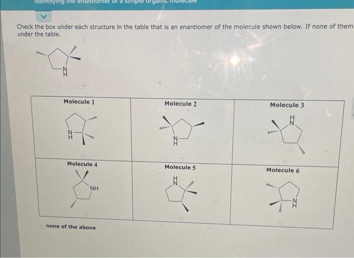 Please solve and explain Check the box under each structure in the