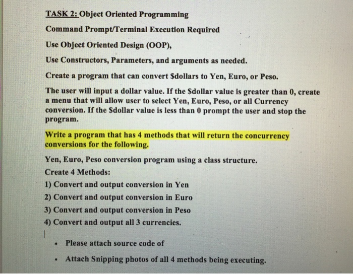  TASK 2i Object Oriented Programming Command Prompt/Terminal Execution Required Use Object