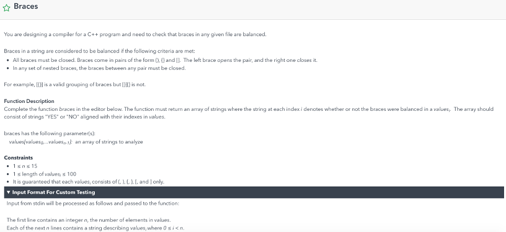 Python 3 Braces You are designing a compiler for a C++ program