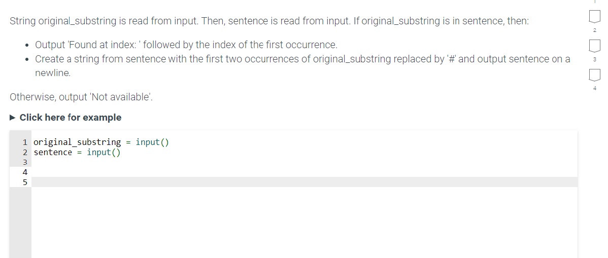  String original_substring is read from input. Then, sentence is read from