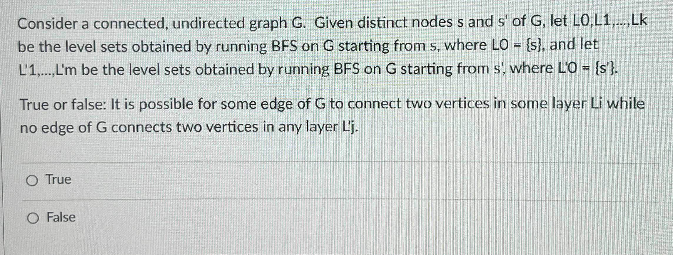  Consider a connected, undirected graph G. Given distinct nodes s and