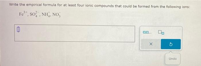  Write the empirical formula for at least four ionic compounds that