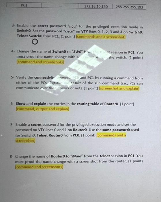 Run Cisco Packet Tracer simulator to solve this exam. 1- Build the