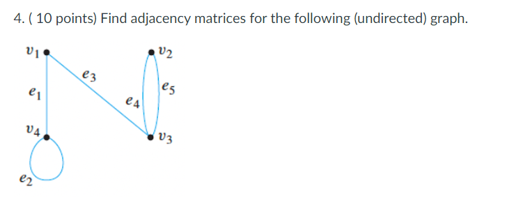  (10 points) Find adjacency matrices for the following (undirected) graph. 