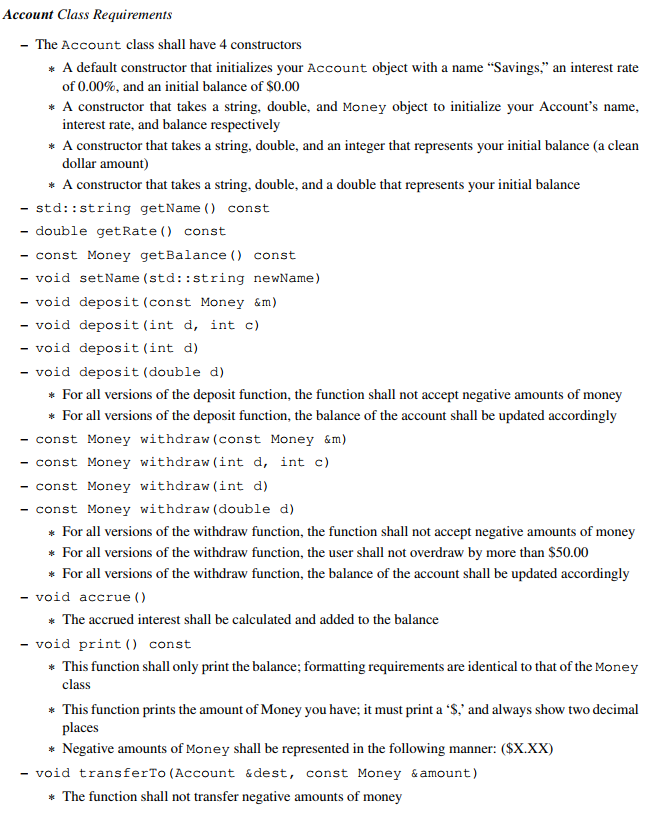 C++ Object-Oriented Programming - Create a class called Account with all of