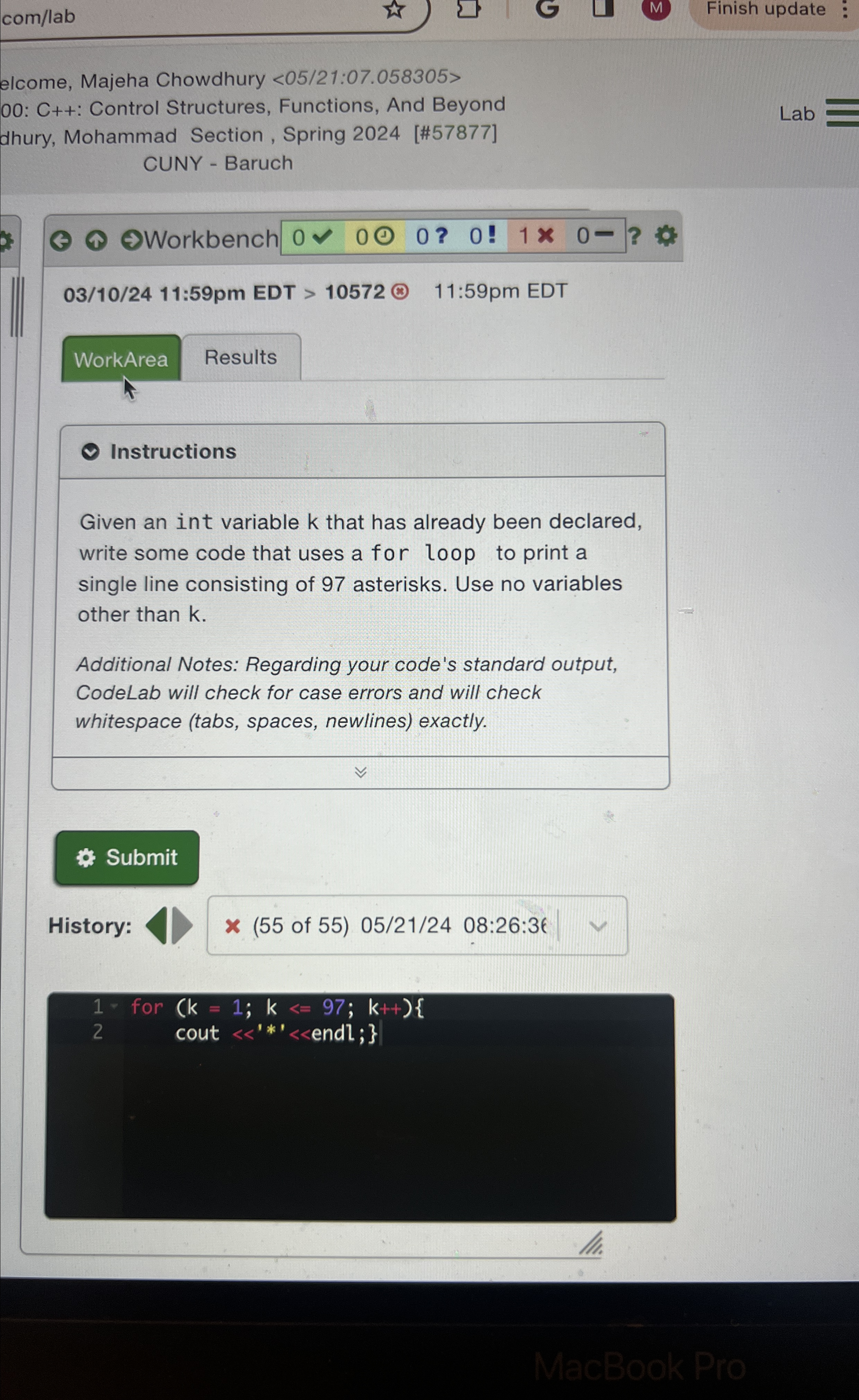  Given an int variable k that has already been declared, write