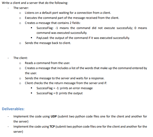  Write a client and a server that do the following: -