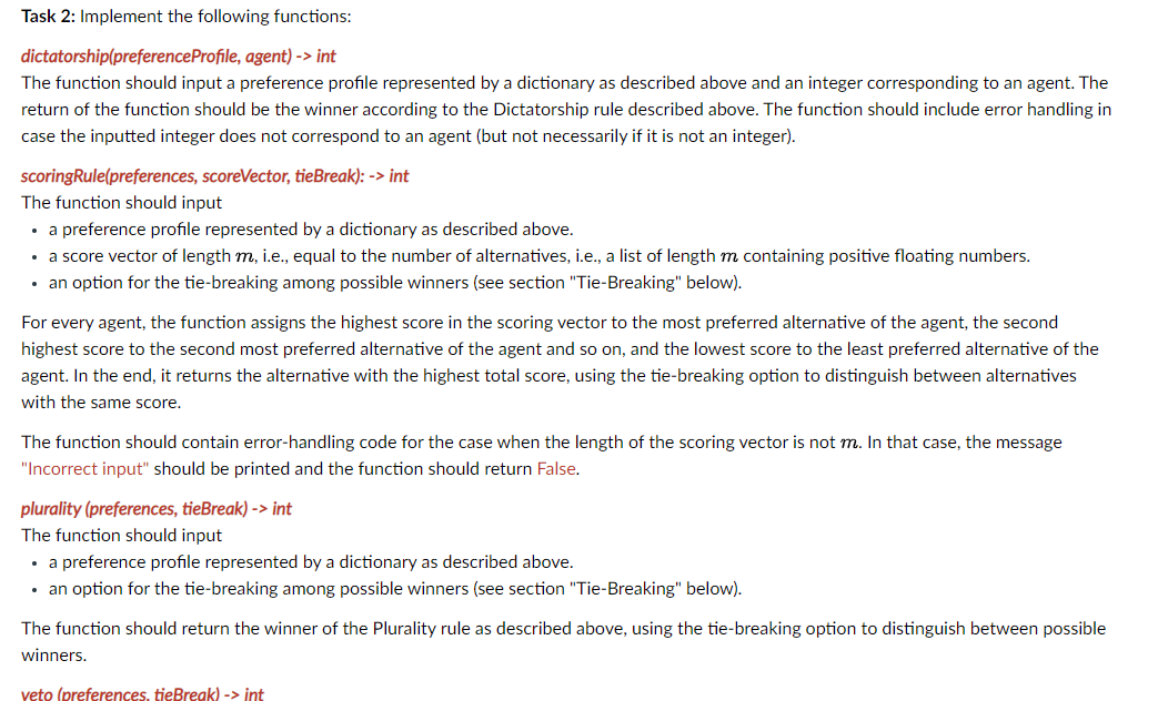 [1, 3, 4, 2], } Voting Rules: Dictatorship: An agent is selected,