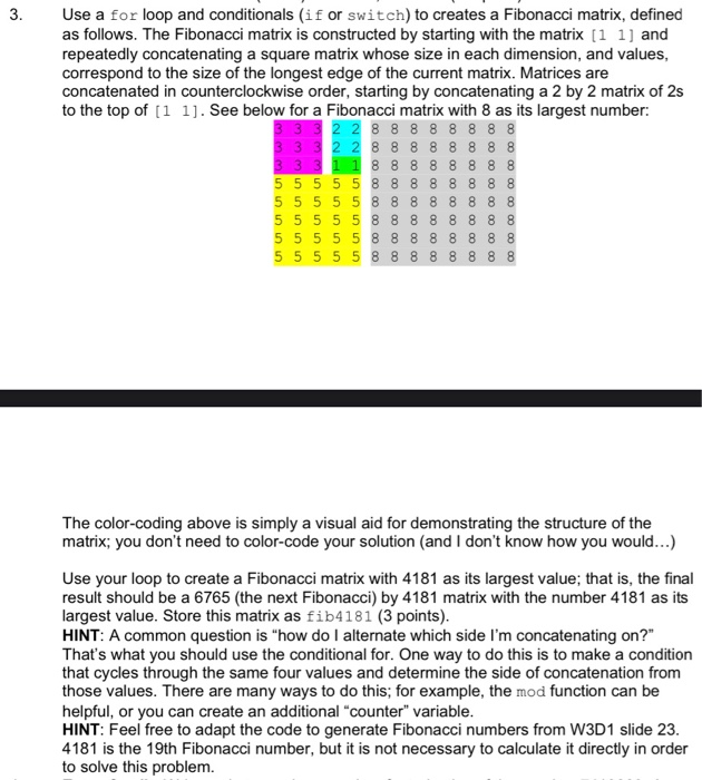 matlab question Use a for loop and conditionals (if or switch) to