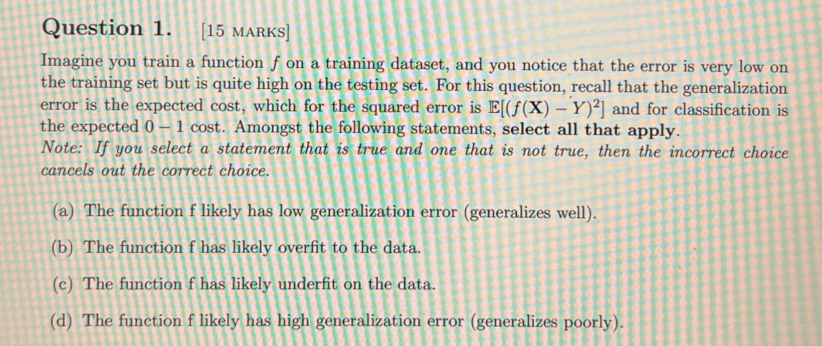 Imagine you train a function f on a training dataset, and