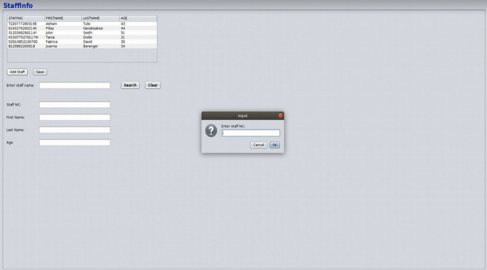 JAVA Netbeans GUI Staff Searching desktop app.(complete code) features of this application