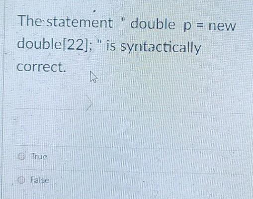  please use c++ The statement "double p = new double[22]; "