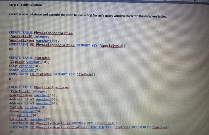  Step 1: Table Creation Create a new database and execute the