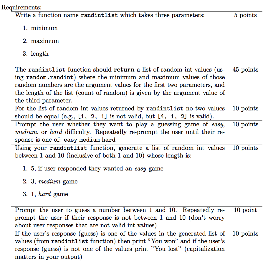  Create a code with Python that meets the requirements: Requirements: Write