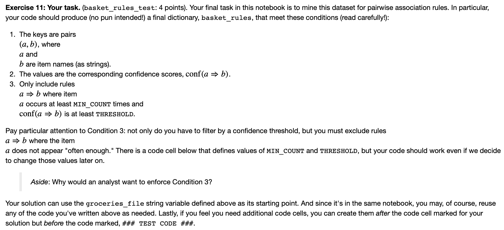  Exercise 11: Your task. (basket_rules_test: 4 points). Your final task in