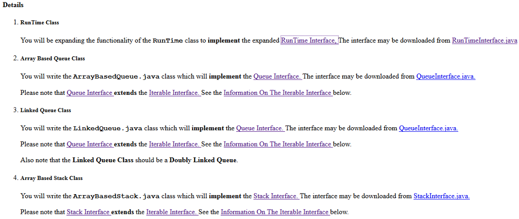 I need help with this Java Data Structures assignment. Thanks Runtime Interface