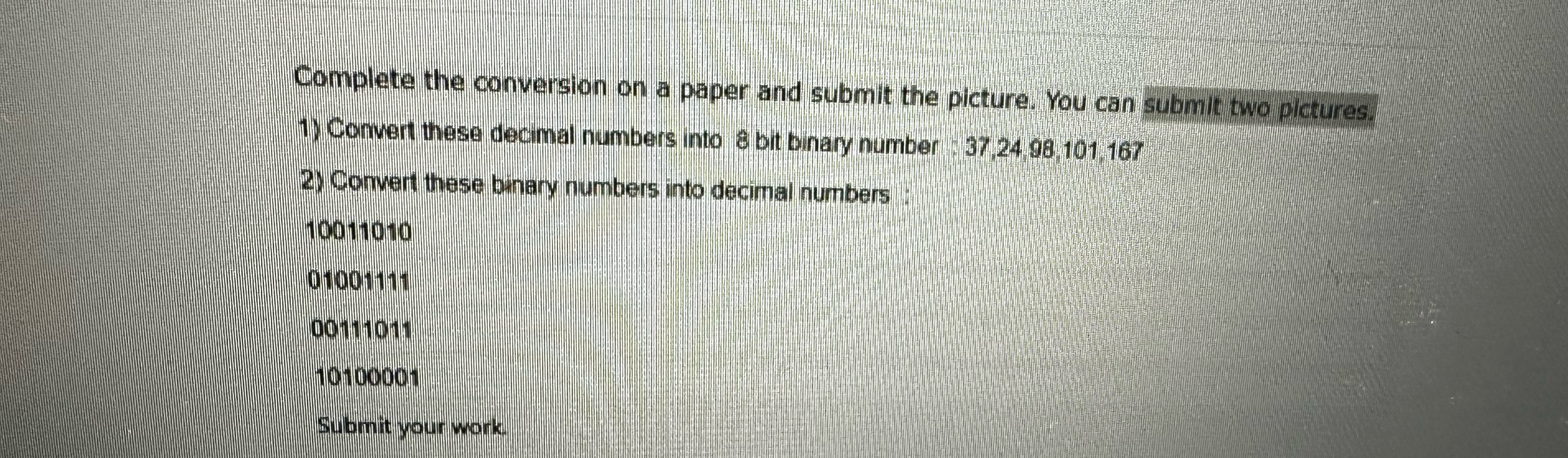  Complete the conversion on a paper and submit the picture. You