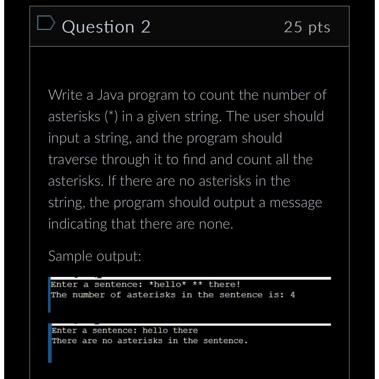  Write a Java program to count the number of asterisks (*)