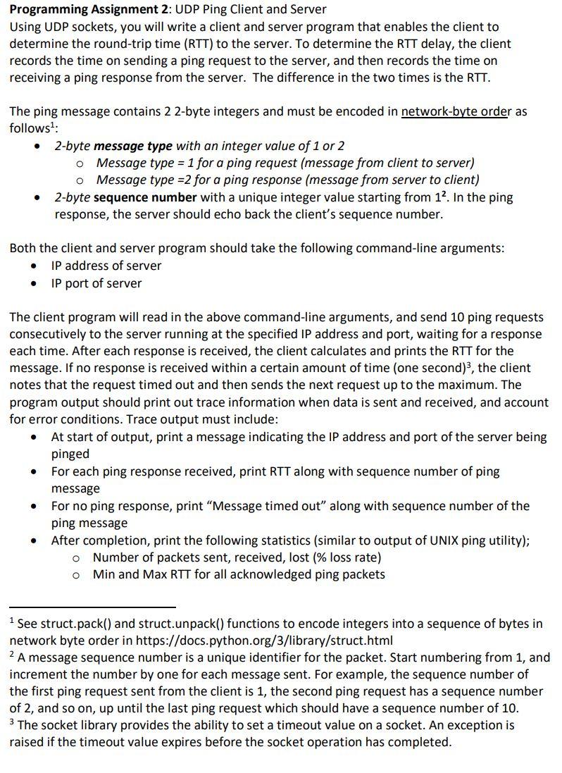  Programming Assignment 2: UDP Ping Client and Server Using UDP sockets,