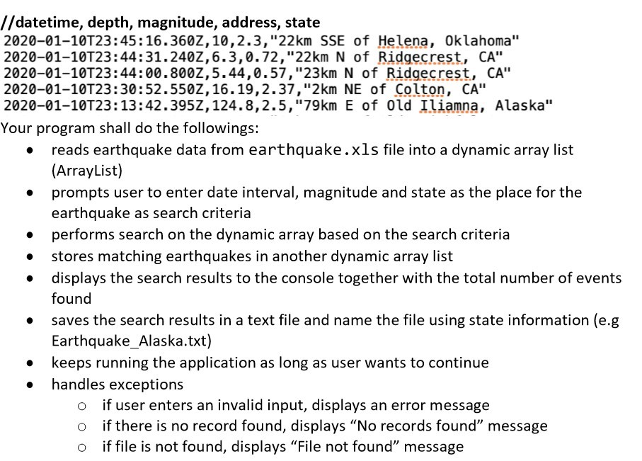 use java programming language input from a .xls (csv file) containing data