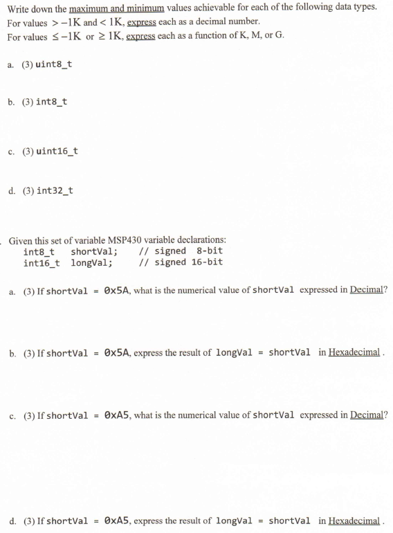  Write down the maximum and minimum values achievable for each of