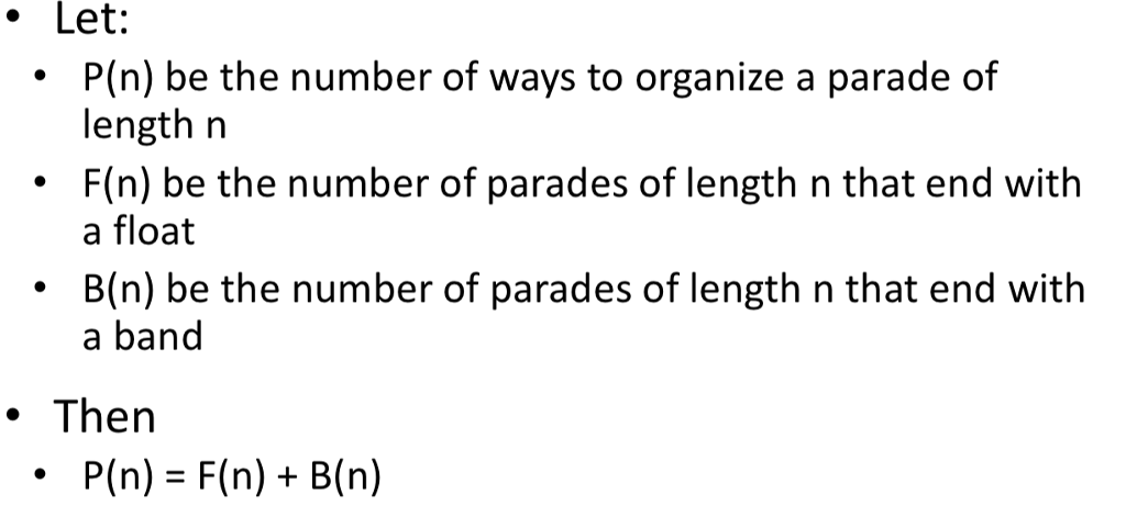 public static int P(int n) Organizing a Parade . Rules about organizing