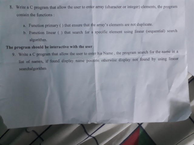 Write a C program that allow the user to enter array