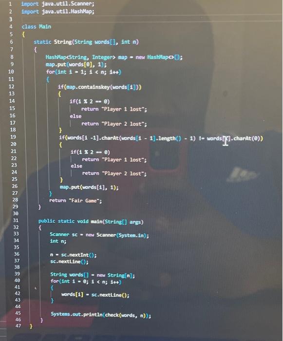 static String(String words[l, int n ) \{ HashMapeString, Integer > nap =