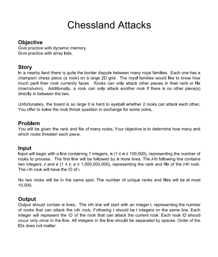 IN C please Chessland Attacks Objective Give practice with dynamic memory. Give