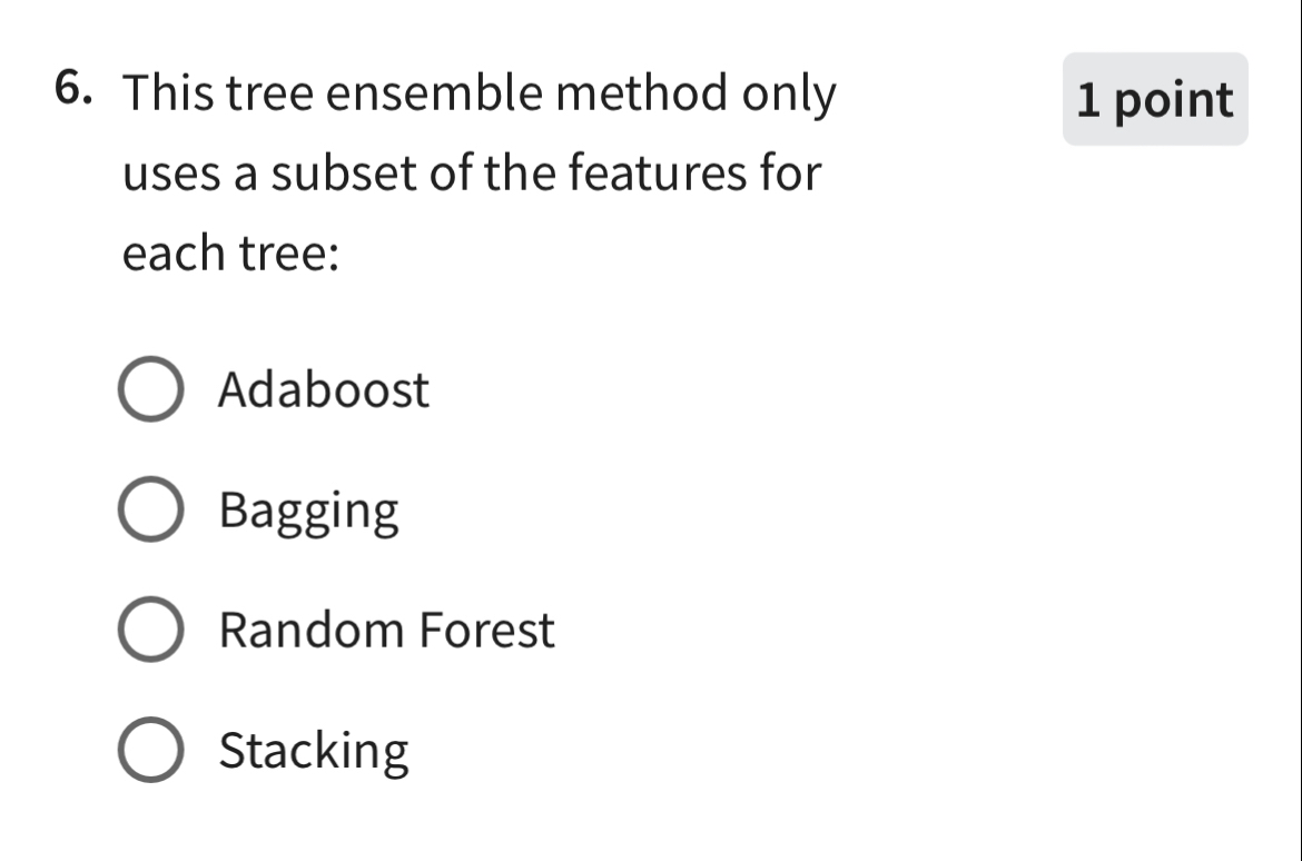  This tree ensemble method only 1 point uses a subset of