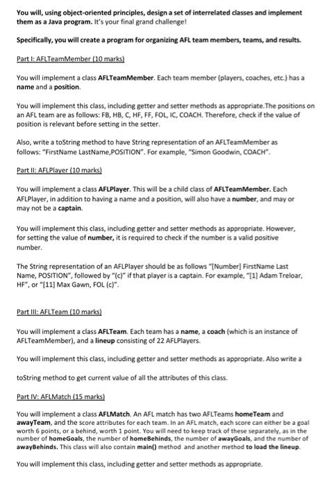  OOF Class Implementation Assessment Create an object-oriented design from a problem