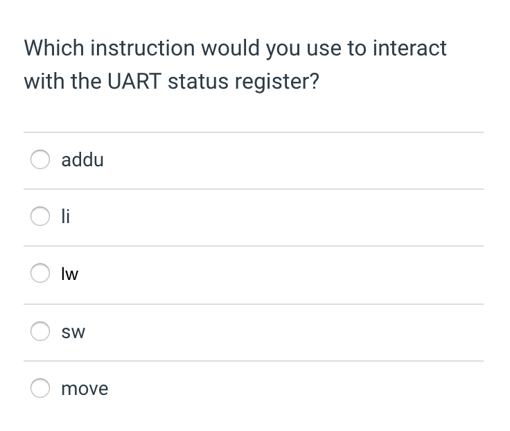 Which instruction would you use to interact with the UART status