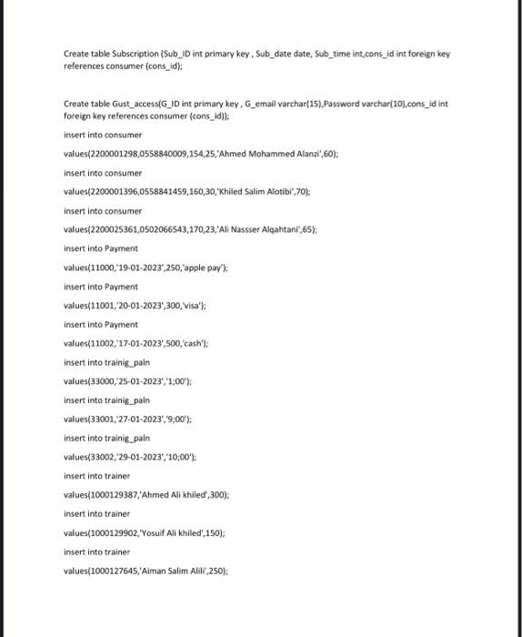 in the picture. Create database Gym; show databases; use Gym; Create table