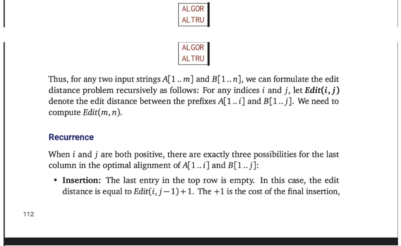 the edit distance algorithm discussed in lecture and in the textbook. Your