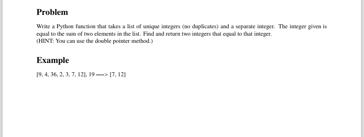  Problem Write a Python function that takes a list of unique