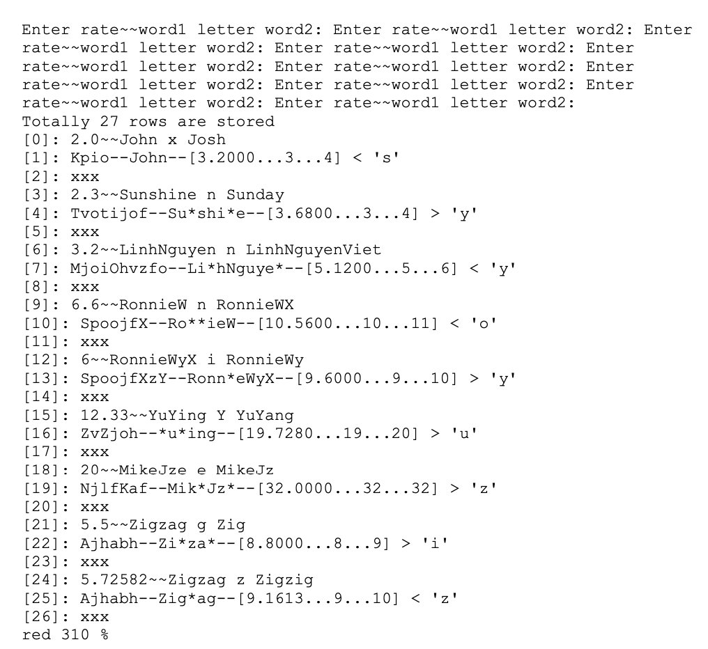printf("Enter rate~~word1 letter word2: "); fgets( , 50, ); // use fgets
