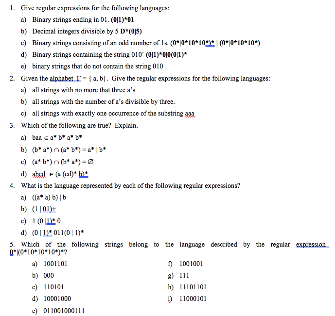 1. Give regular expressions for the following languages a) Binary strings