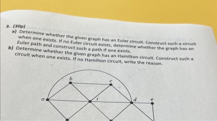  3. (30p) a) Determine whether the given graph has an Euler