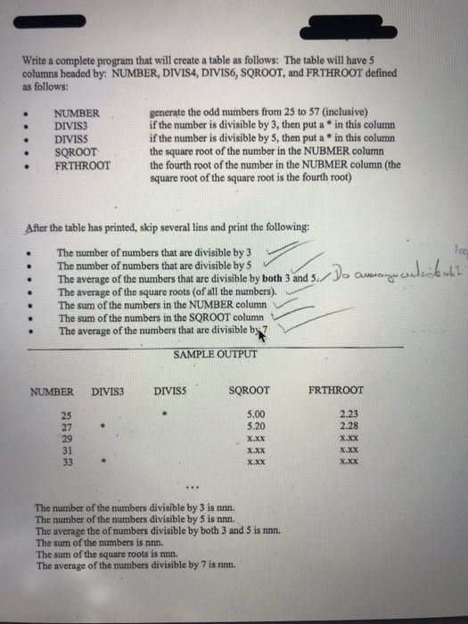  Write a complete program that will create a table as follows: