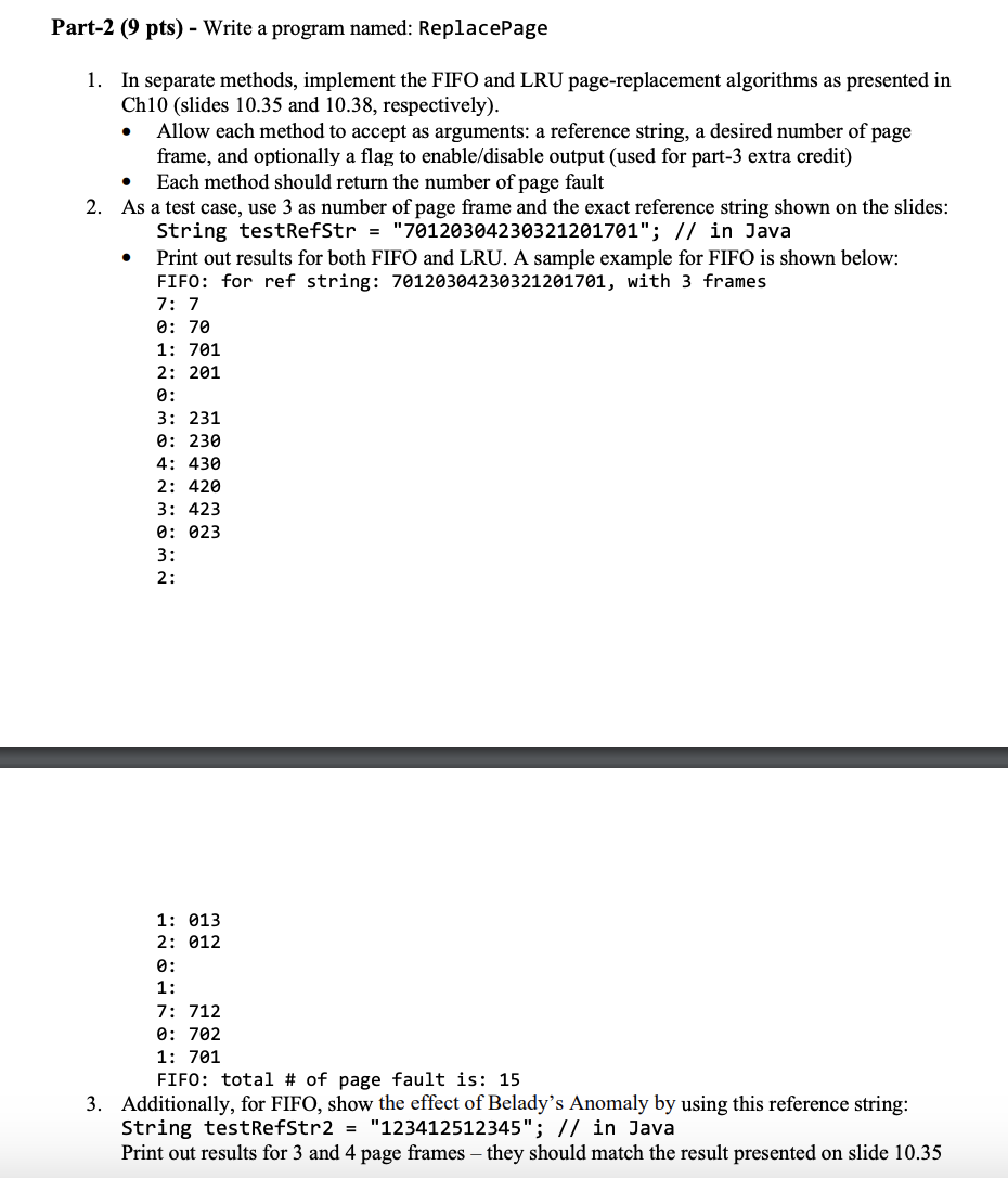  Part-2(9 pts)- Write a program named: ReplacePage In separate methods, implement